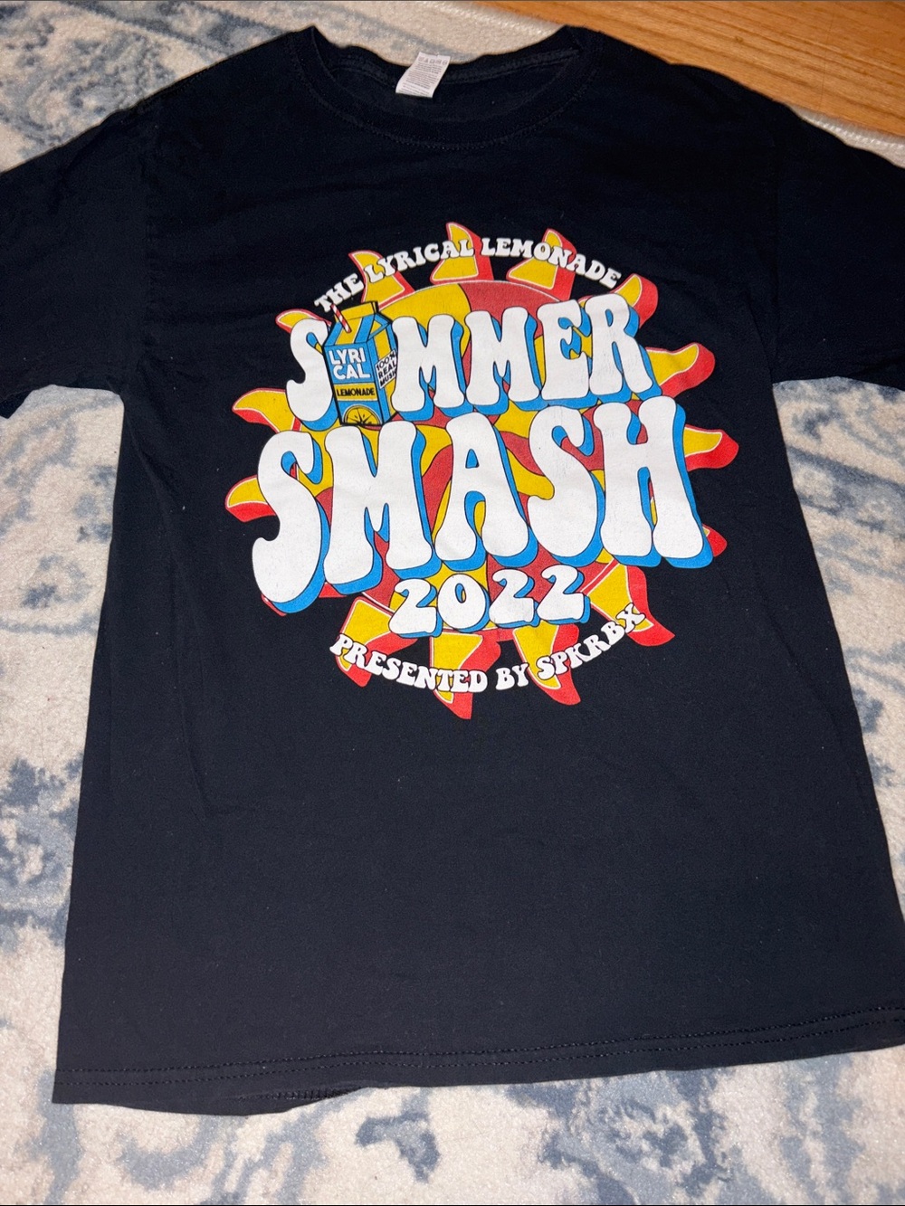 Fruit of the Loom Black Tee with Red, Yellow and Blue Print